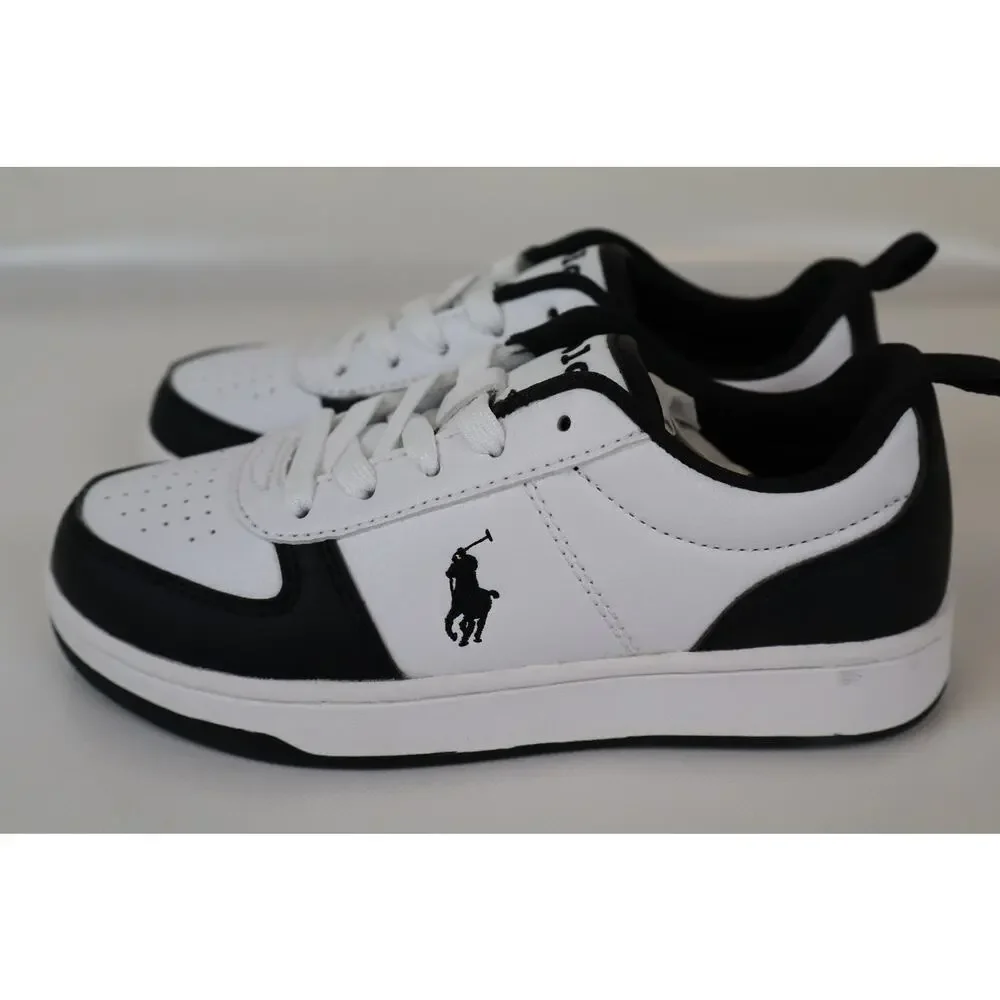 NEW Polo Ralph Lauren Court II Sneakers Kids Black White Lace Up Size 13 Child